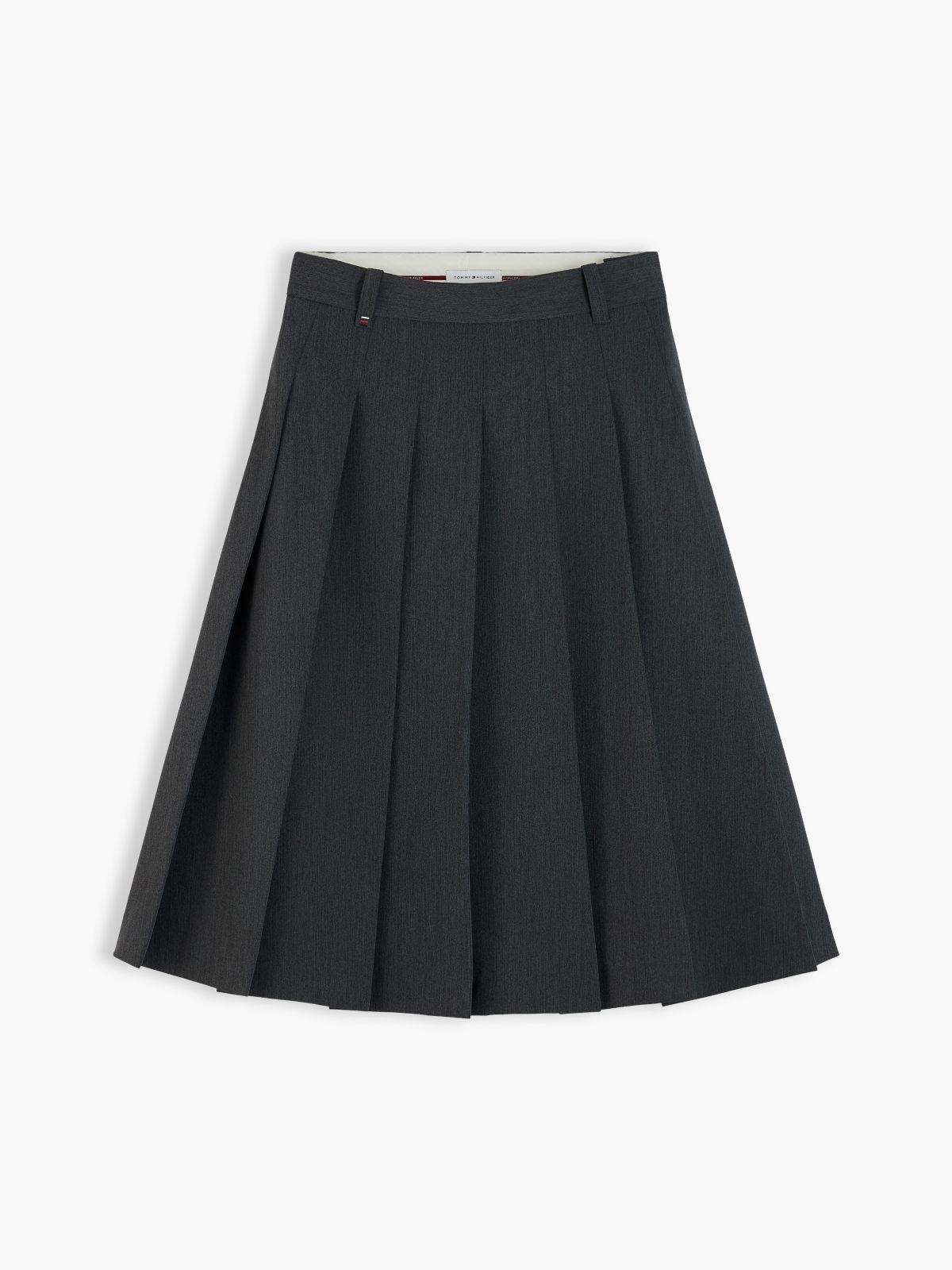Pleated Stretch Twill Skirt — Medium Grey Heather