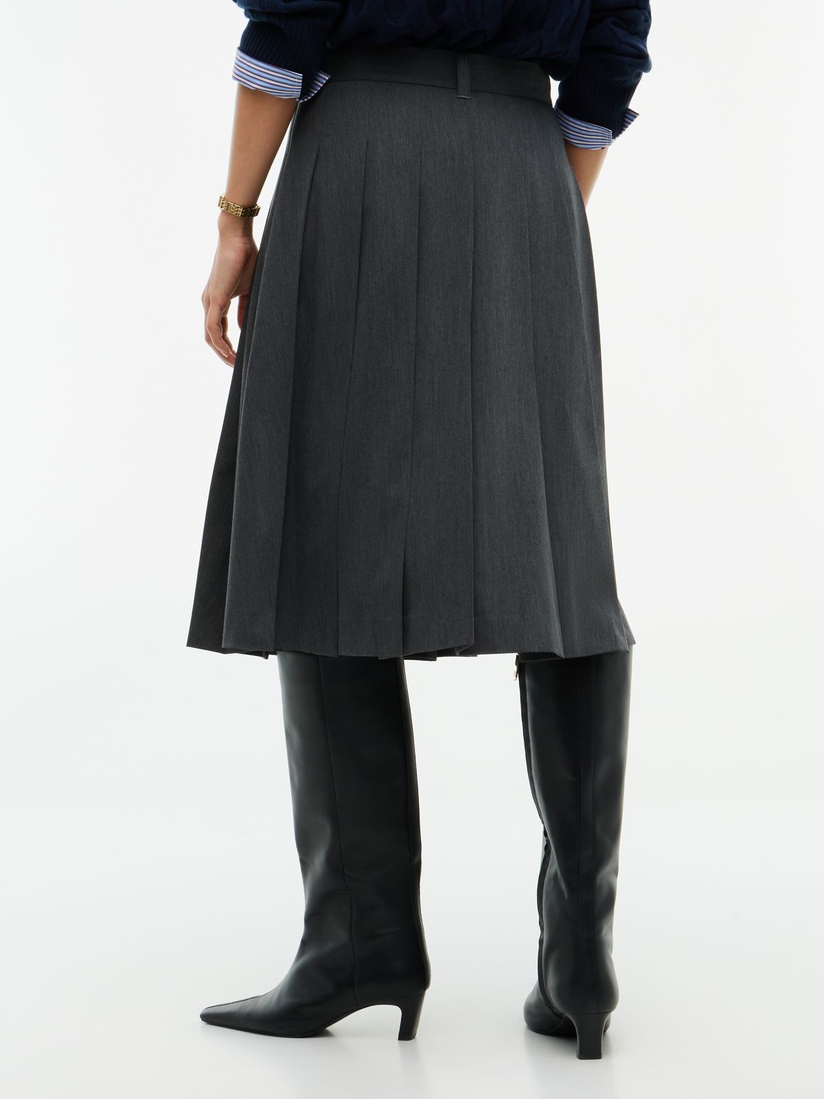 Pleated Stretch Twill Skirt — Medium Grey Heather