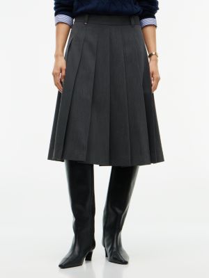 Pleated Stretch Twill Skirt, Medium Grey Heather
