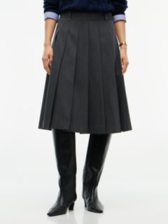 Pleated Stretch Twill Skirt — Medium Grey Heather 1