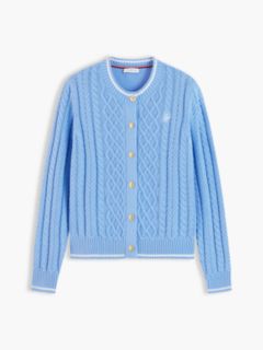 Gold-Button Mixed-Knit Tipped Cardigan — Cloudy Blue 5