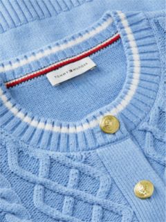 Gold-Button Mixed-Knit Tipped Cardigan — Cloudy Blue 6