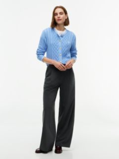 Gold-Button Mixed-Knit Tipped Cardigan — Cloudy Blue 2