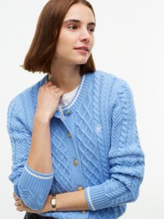 Gold-Button Mixed-Knit Tipped Cardigan — Cloudy Blue 3