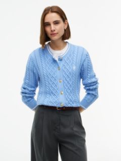 Gold-Button Mixed-Knit Tipped Cardigan — Cloudy Blue 1