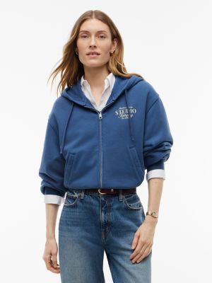 Tommy Studio Logo Zip Hoodie, Aegean Sea