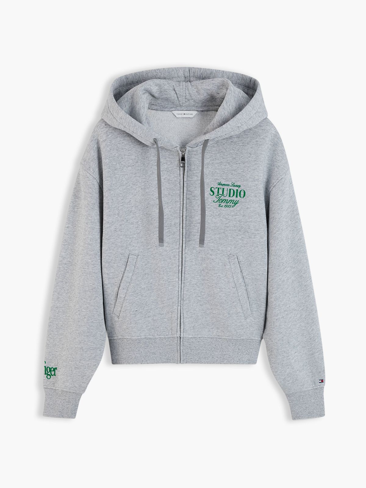 Tommy Studio Logo Zip Hoodie — Light Grey Heather