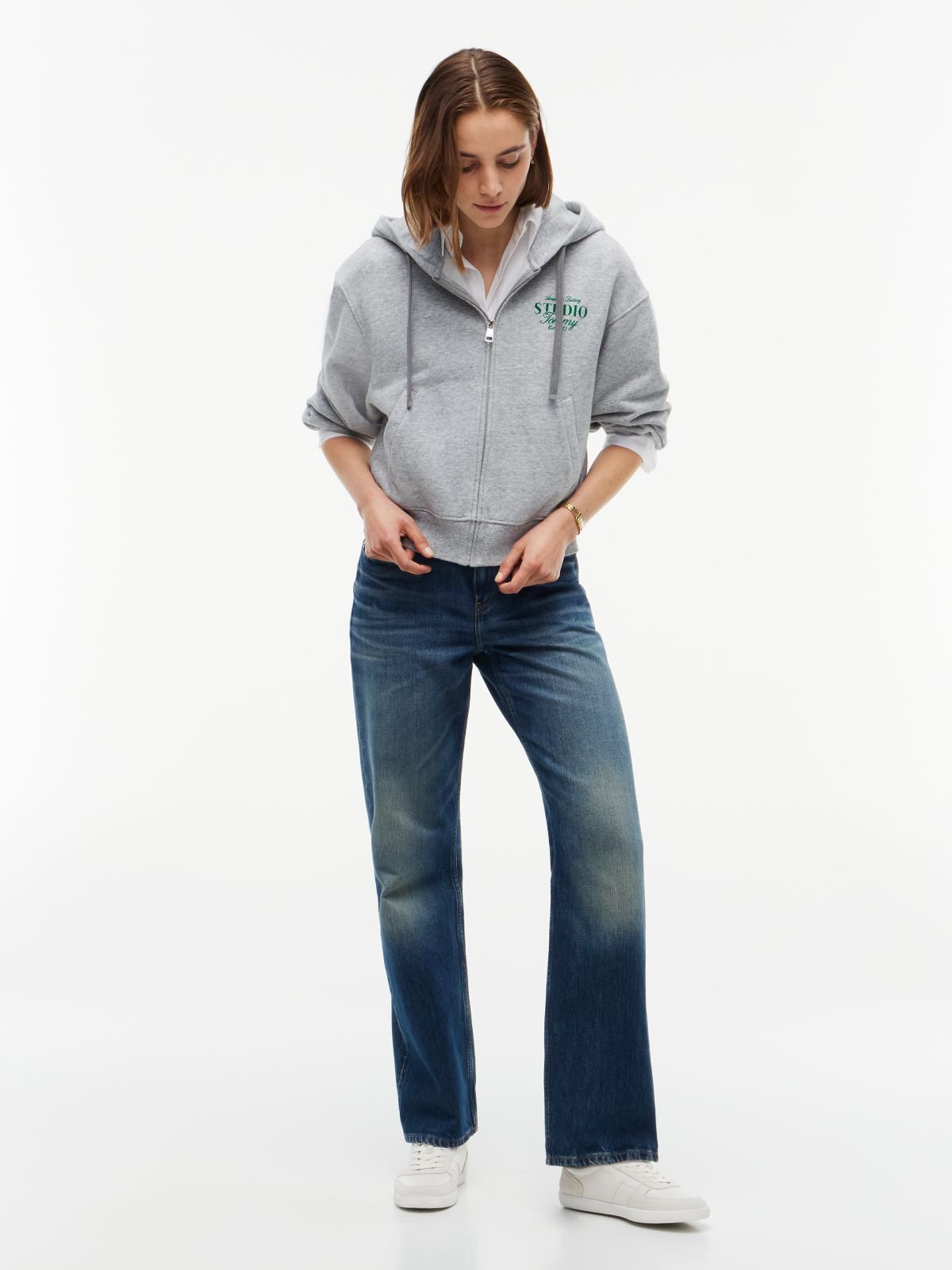Tommy Studio Logo Zip Hoodie — Light Grey Heather