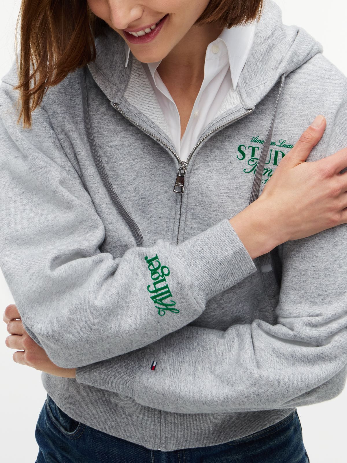 Tommy Studio Logo Zip Hoodie — Light Grey Heather