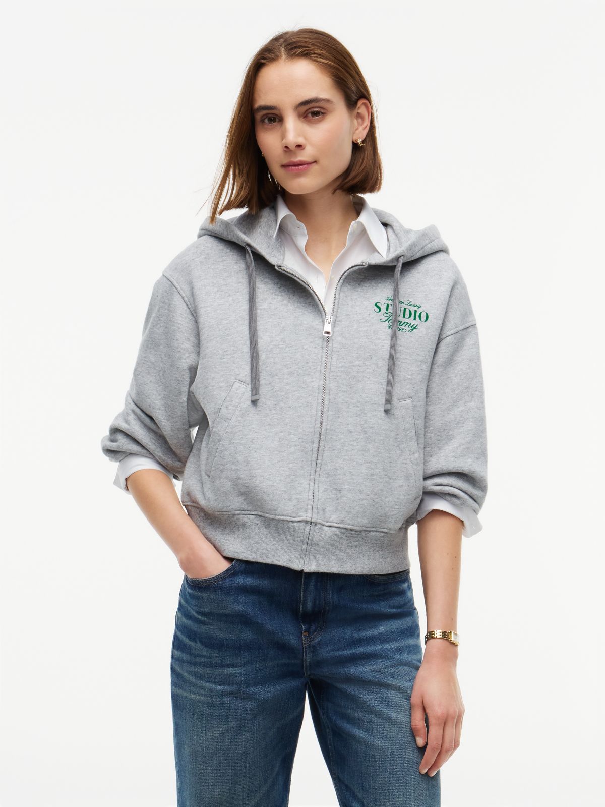 Tommy Studio Logo Zip Hoodie — Light Grey Heather