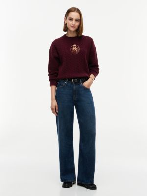 Женский свитер Tommy Hilfiger Embroidered Crest Cable Knit, цвет: Глубокий бордовый — фото 2