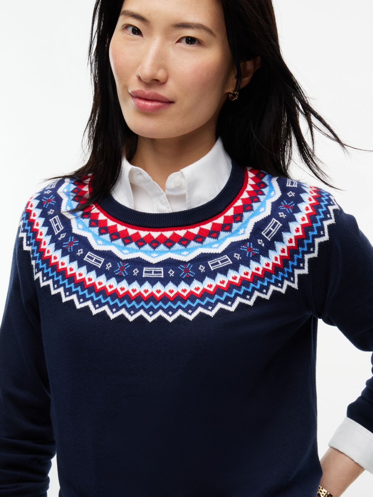 Fair Isle Crewneck Sweater — Navy