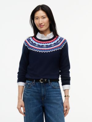 Fair Isle Crewneck Sweater, Dark Blue