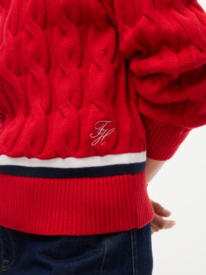 Женский свитер Tommy Hilfiger Cable Knit Quarter-Zip Cricket, цвет: Красный — фото 3
