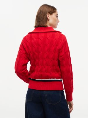 Женский свитер Tommy Hilfiger Cable Knit Quarter-Zip Cricket, цвет: Красный — фото 4