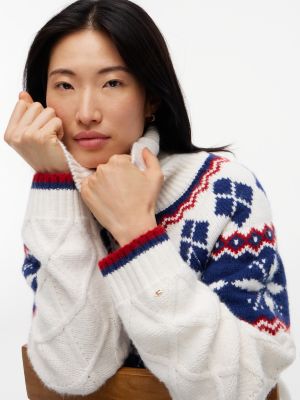 Женский свитер Tommy Hilfiger Relaxed Fit Fair Isle Turtleneck, цвет: Слоновая кость — фото 3