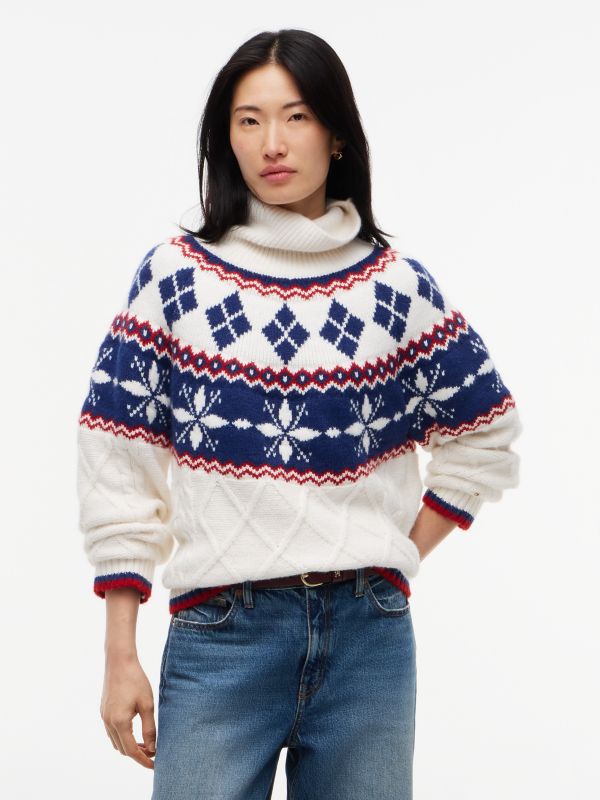 Relaxed Fit Fair Isle Turtleneck Sweater — Ivory Petal