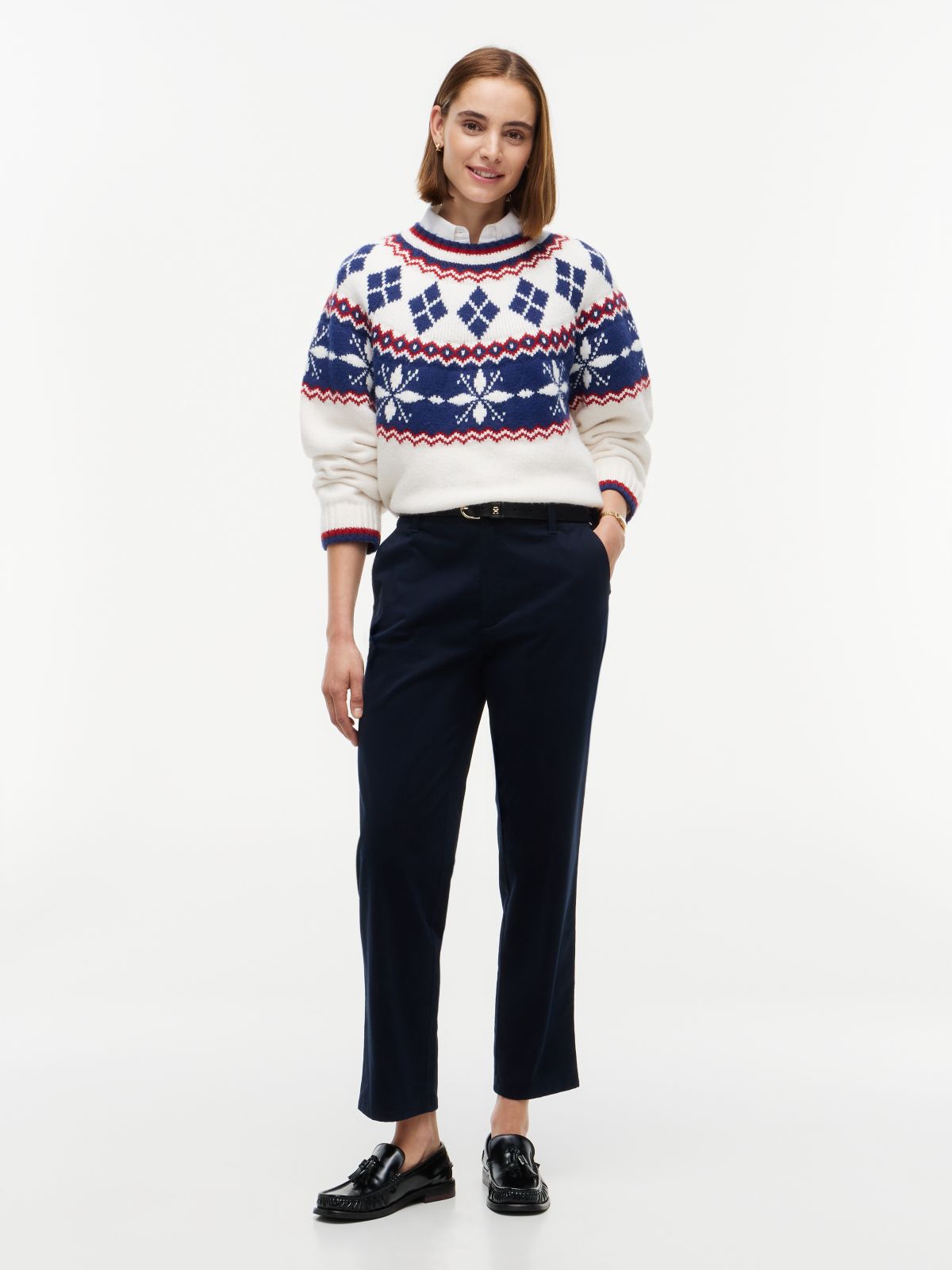 Relaxed Fit Fair Isle Crewneck Sweater — Ivory Petal