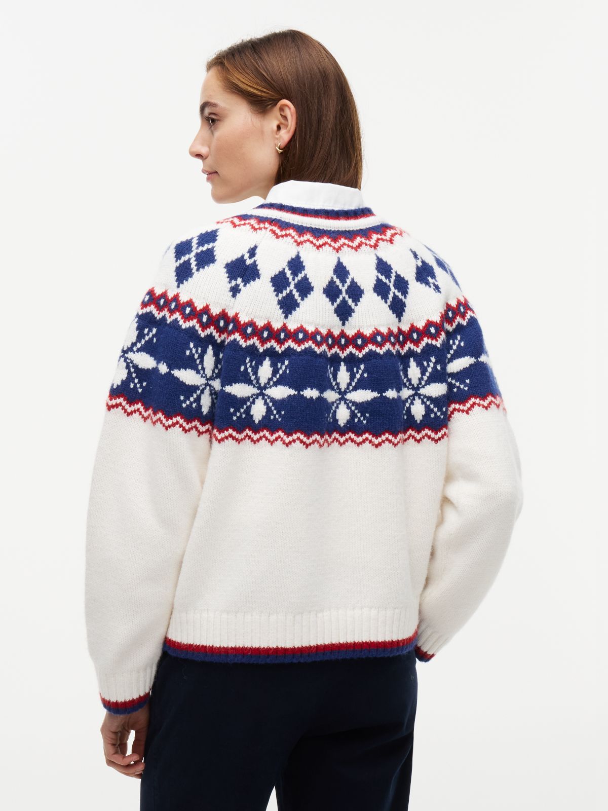 Relaxed Fit Fair Isle Crewneck Sweater — Ivory Petal