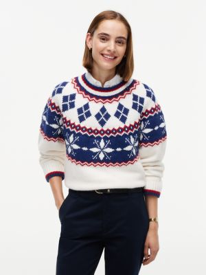 Relaxed Fit Fair Isle Crewneck Sweater, Ivory Petal