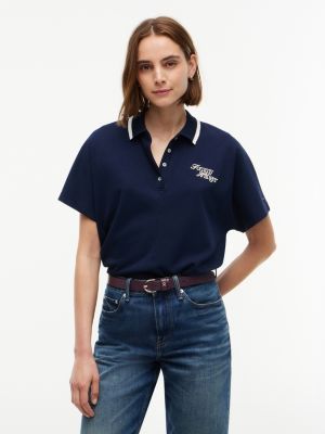 Relaxed Fit Embroidered Logo Polo, Dark Blue
