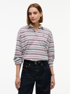 Script Monogram Striped Rugby Sweatshirt, Stripe Light Grey