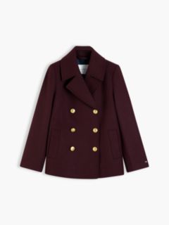 Gold-Button Twill Peacoat — Deep Burgundy 5