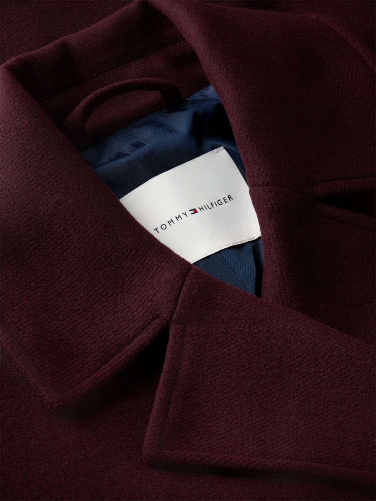 Gold-Button Twill Peacoat — Deep Burgundy