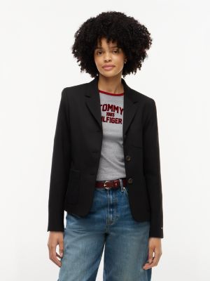 Stretch Wool-Blend Blazer, Black