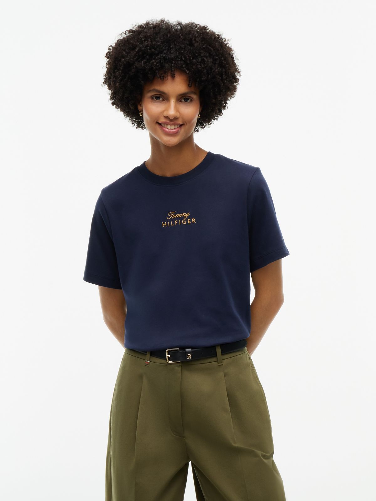 Embroidered Script Interlock T-Shirt — Navy