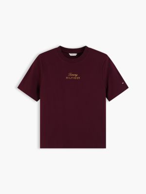 Женская футболка Tommy Hilfiger Embroidered Script Interlock, цвет: Глубокий бордовый — фото 5
