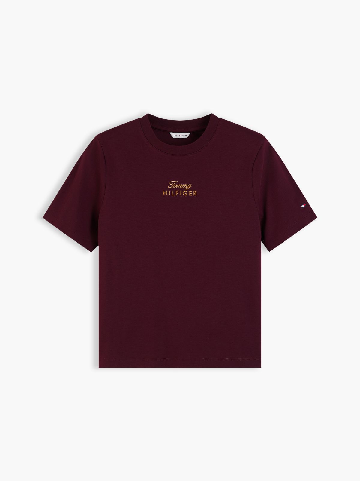 Embroidered Script Interlock T-Shirt — Deep Burgundy
