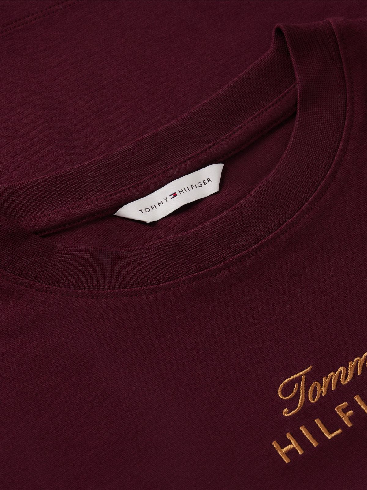 Embroidered Script Interlock T-Shirt — Deep Burgundy