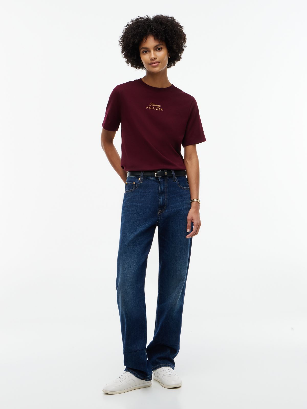 Embroidered Script Interlock T-Shirt — Deep Burgundy