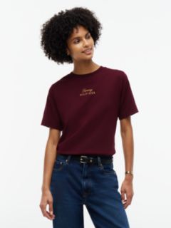 Embroidered Script Interlock T-Shirt — Deep Burgundy 1