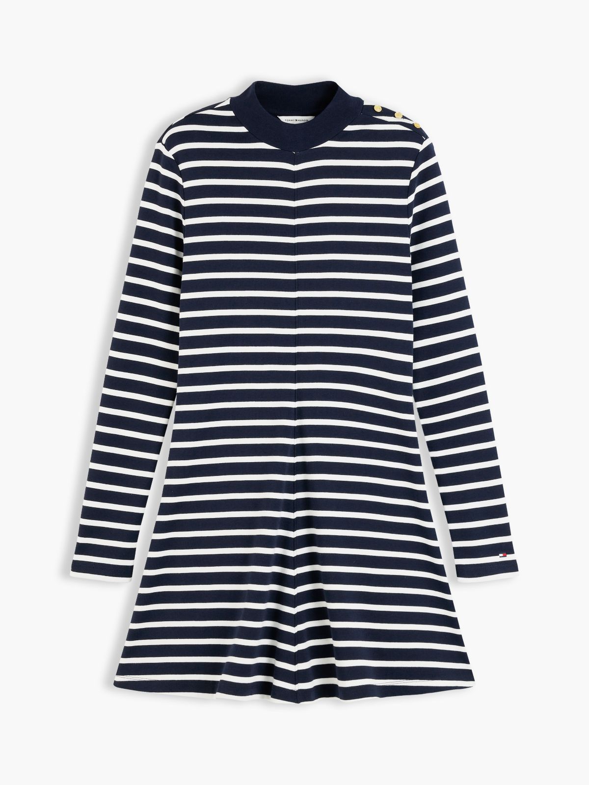Rib-Knit Mockneck Mini Dress — Dark Blue Stripe