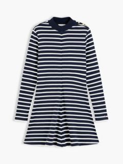 Rib-Knit Mockneck Mini Dress — Dark Blue Stripe 5