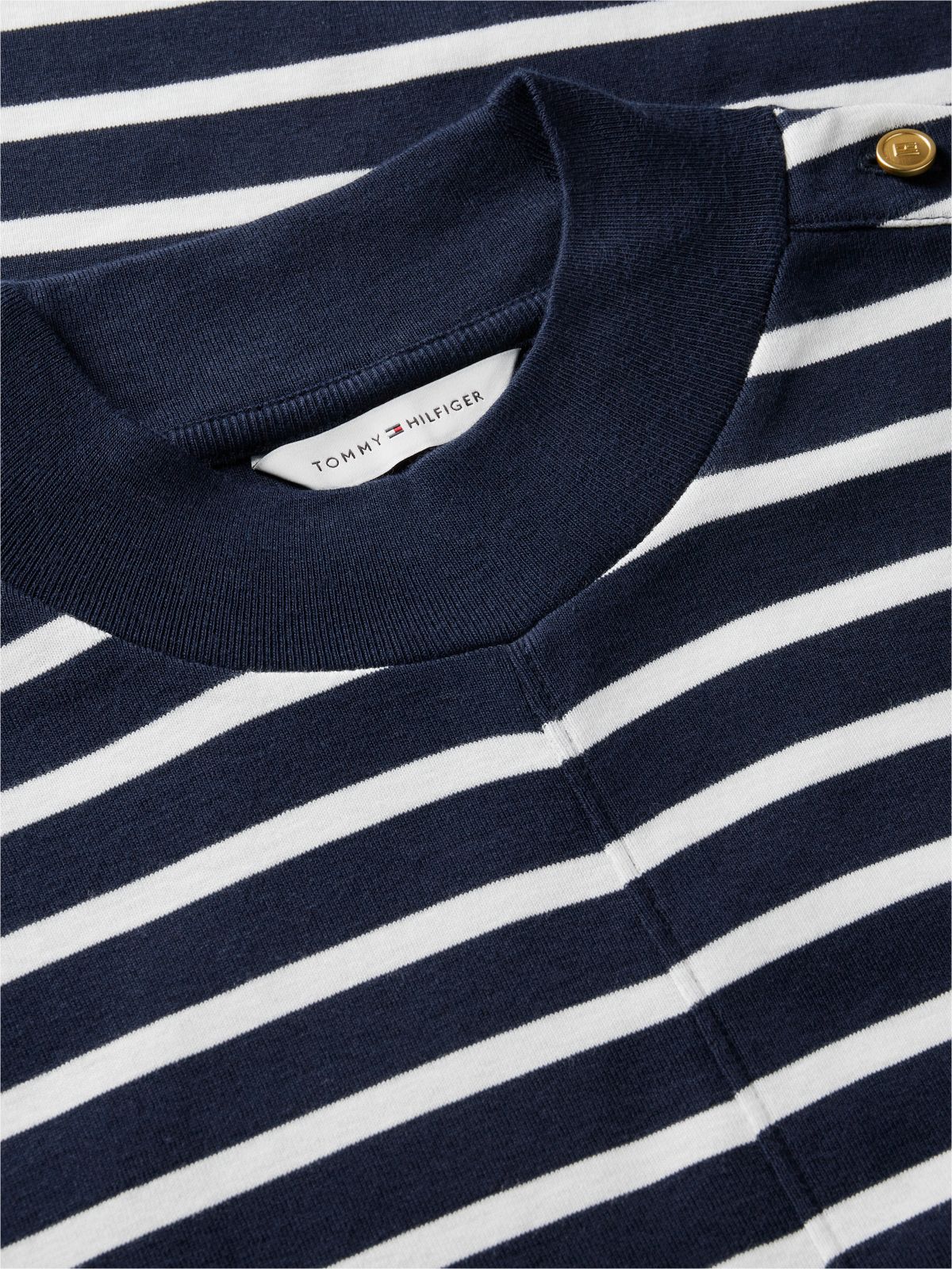 Rib-Knit Mockneck Mini Dress — Dark Blue Stripe