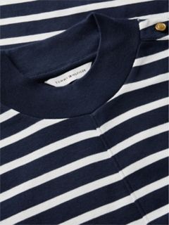 Rib-Knit Mockneck Mini Dress — Dark Blue Stripe 6