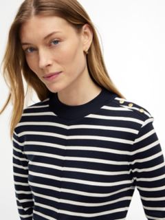 Rib-Knit Mockneck Mini Dress — Dark Blue Stripe 3