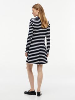 Rib-Knit Mockneck Mini Dress — Dark Blue Stripe 4