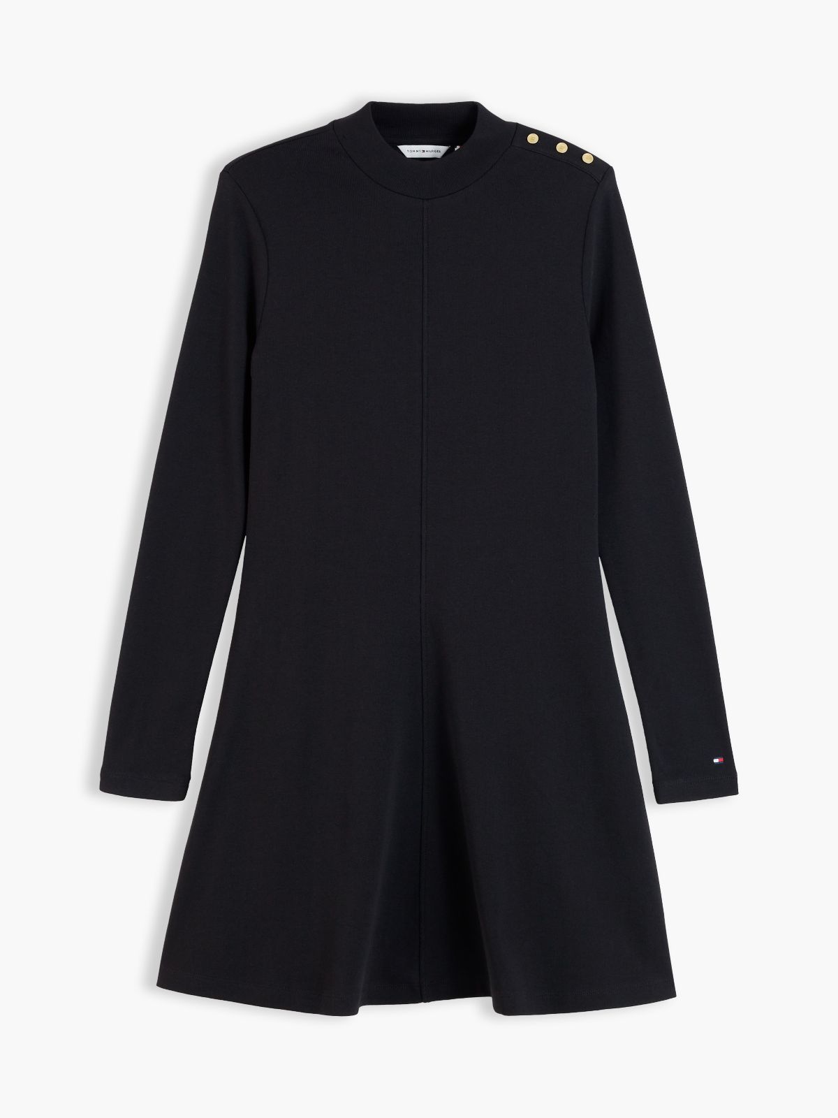 Rib-Knit Mockneck Mini Dress — Black