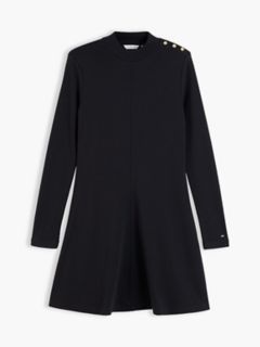 Rib-Knit Mockneck Mini Dress — Black 5