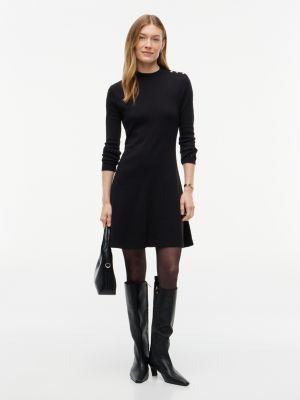 Rib-Knit Mockneck Mini Dress, Black
