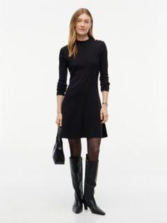 Rib-Knit Mockneck Mini Dress — Black 1