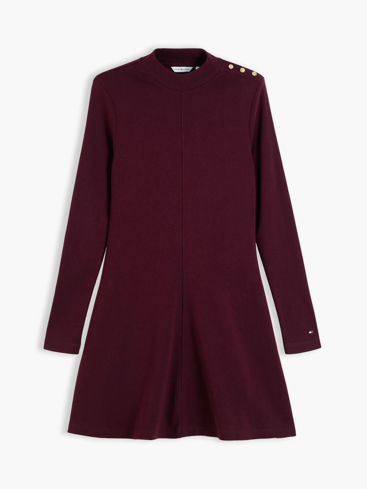Rib-Knit Mockneck Mini Dress — Deep Burgundy