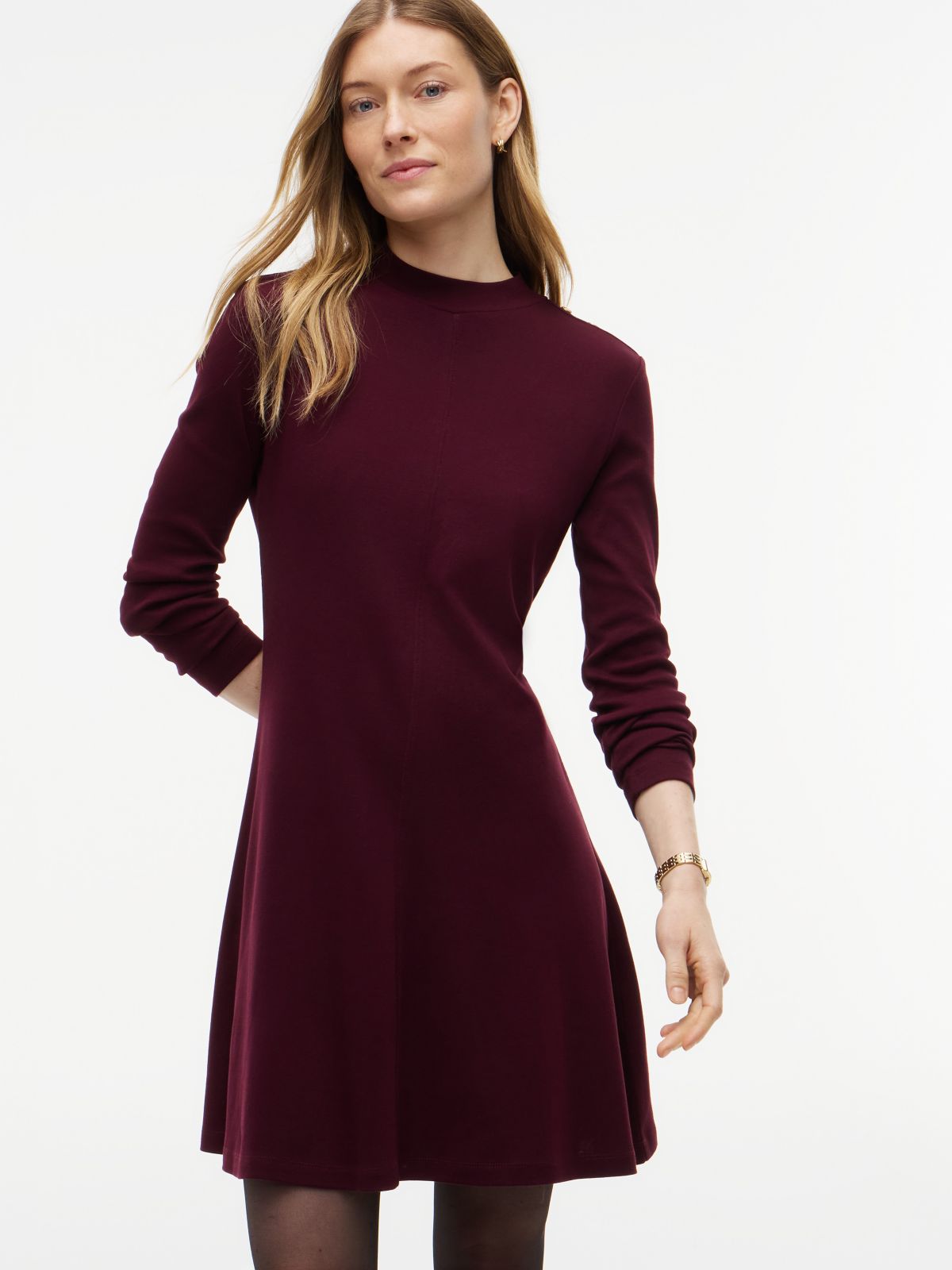 Rib-Knit Mockneck Mini Dress — Deep Burgundy