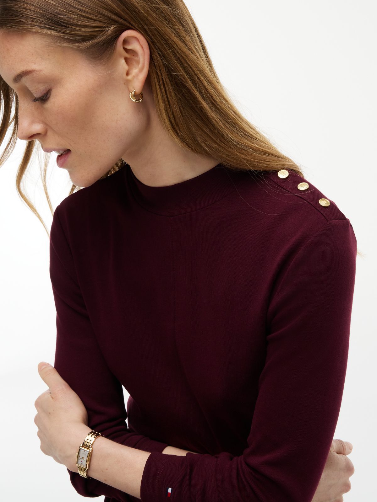 Rib-Knit Mockneck Mini Dress — Deep Burgundy