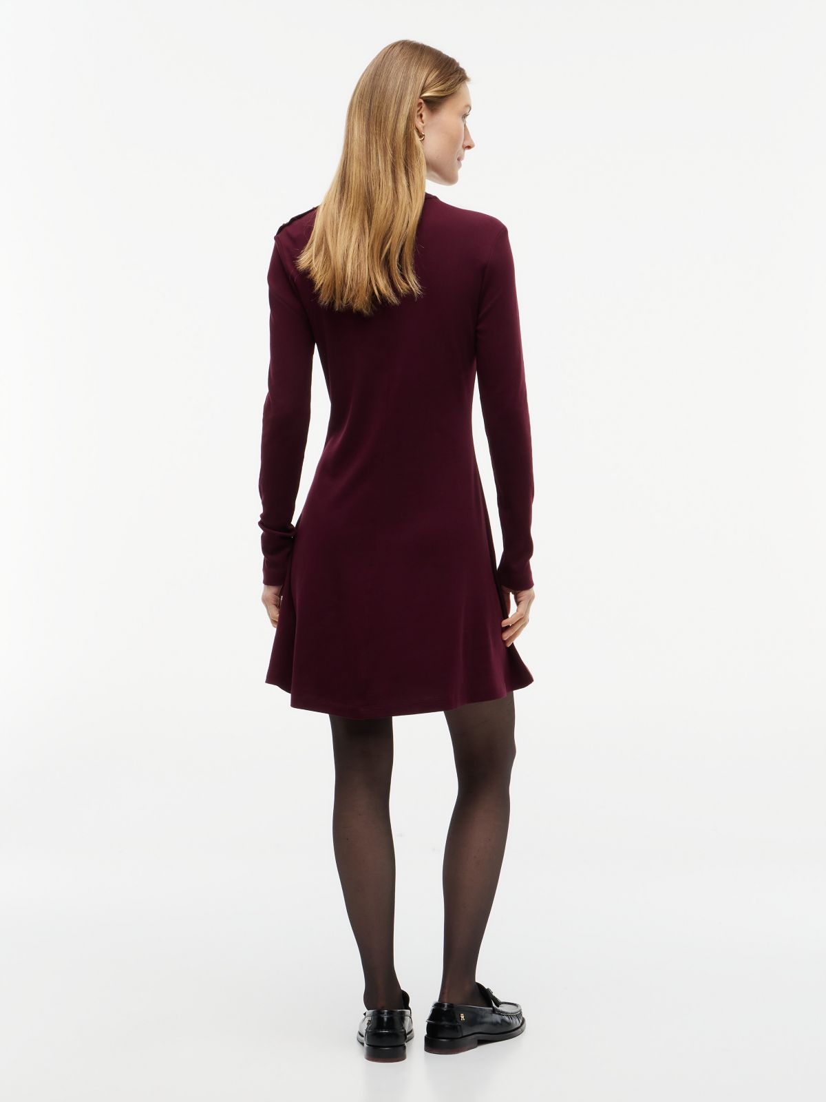 Rib-Knit Mockneck Mini Dress — Deep Burgundy