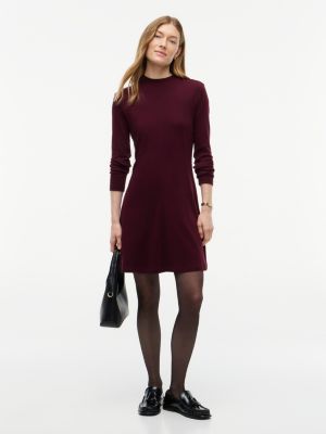 Rib-Knit Mockneck Mini Dress, Deep Burgundy